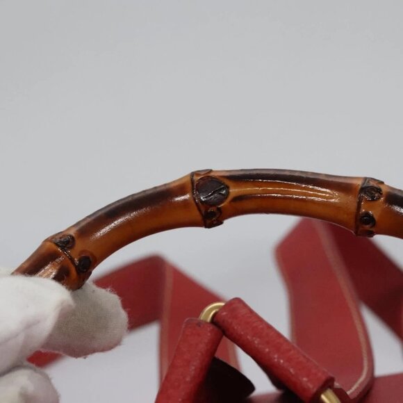 GUCCI Bamboo Backpack Suede Leather Red Gold - Picture 8 of 16